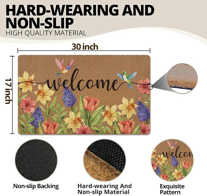 Spring Colorful Floral Birds Door Mat, Flower Welcome Front Door Mat Indoor - Image 3