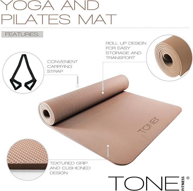 TONE Fitness Yoga Mat 1/4" Thick Non Slip Exercise & Pilates Mat - Image 4
