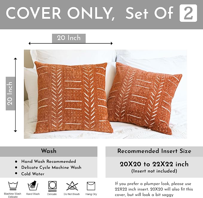 BlissBlush Fall Brick Red Decorative Throw Pillow Covers 20X20, Boho Farmhouse - Image 3