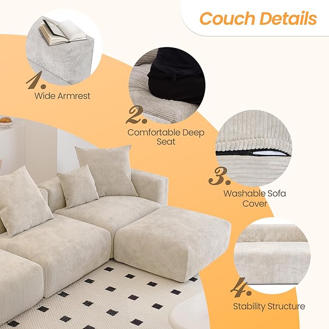 JACH 181" Oversized Modular Sectional Sofa, U-Shaped Deep 4-Seats Sectional - Image 3