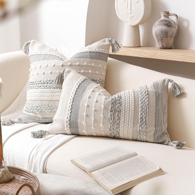 BlissBlush Gray Decorative Lumbar Pillow Cover 14x24, Farmhouse Lumbar Throw - Image 5