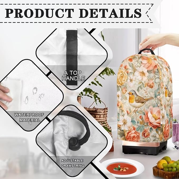 Floral Birds Blender Dust Cover Kitchen Appliance Oil-Proof Food Processor - Image 5