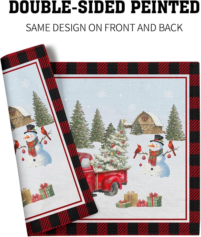 Giwawa Christmas Truck Placemats Set of 4 Winter Snowman Xmas Trees Place Mat - Image 5