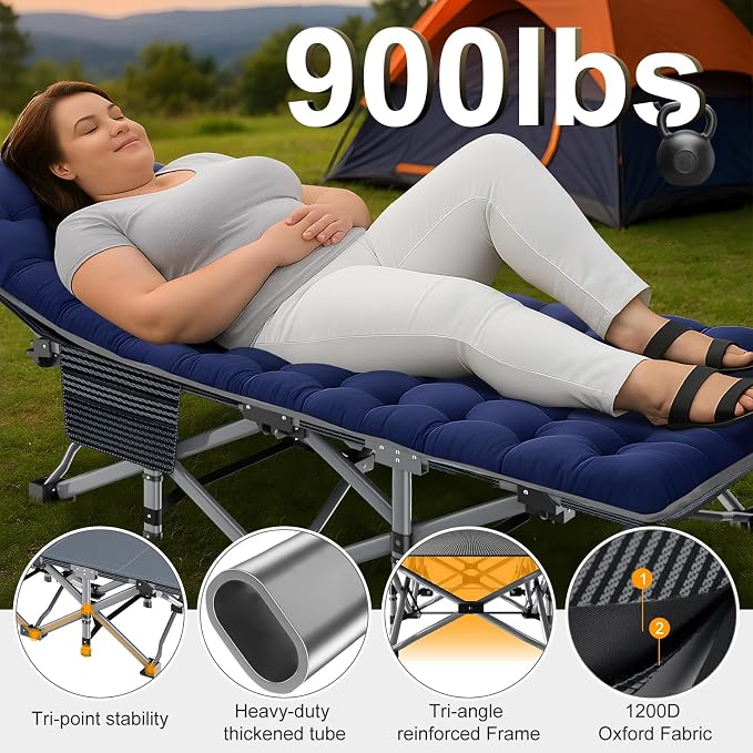 ABORON Camping Cot for Adult 28" Extra Wide, Heavy-Duty 1200D Oxford Cot for - Image 4