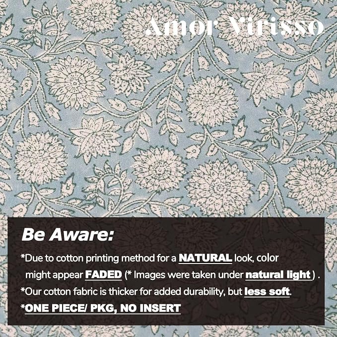 Amor Virisso Floral Throw Pillow Covers 18x18 Block Print Pillow Covers Vintage - Image 3