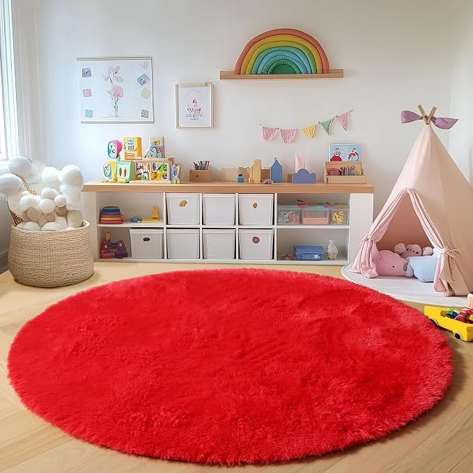 ONASAR Red Round Area Rug 4x4, Soft Bedroom Circle Rugs Floor Mat - Image 5