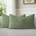 a moment Moss Green Chenille Throw Pillow Covers 12x20 Inch Pack of 2 Modern by amoment