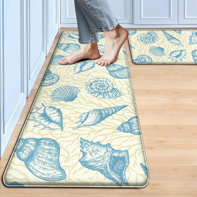 Kitchen Mats for Floor Cushioned Anti Fatigue Sets of 2 Beach Theme Kitchen by Tritard