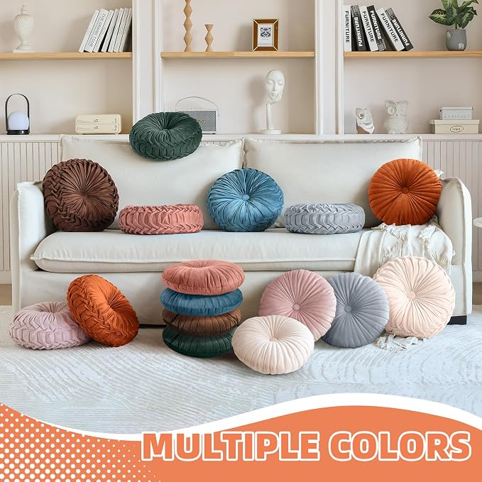 2 Pcs Round Throw Pillows Pleated Velvet Pumpkin Round Pillows Floor Cushion - Image 5