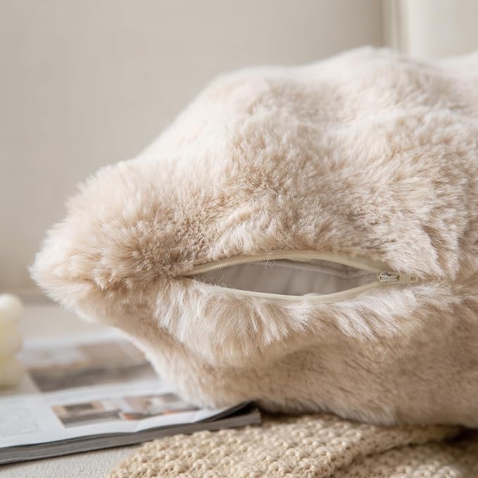 Pack of 2 Thick Plush Throw Pillow Covers Fluffy Wave Faux Fur Decorative - Image 3