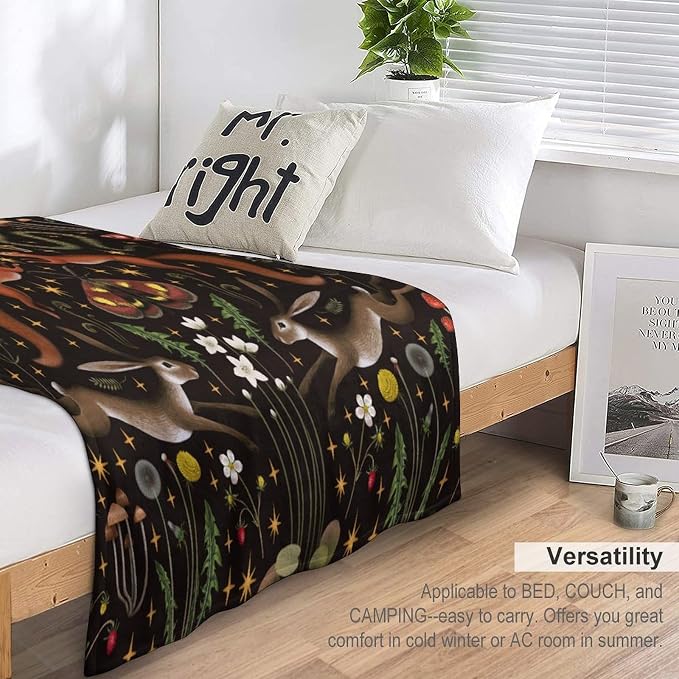 Rustic Forest Throw Blanket, Fairy Tale Forest Land Wild Animals Moths Flowers - Image 5