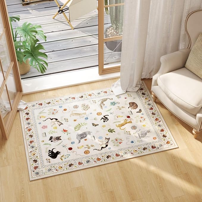 Rugcomf Door Mat Indoor Entrance 2x3 Rug Machine Washable Boho Floral Animal - Image 3