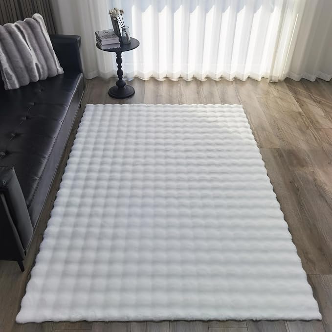GLORY RUGS Area Rugs Bubble Soft Faux Rabbit Fur Rug 5x7 Polar White Plush by GLORYRUGS
