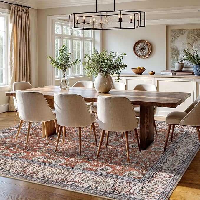 KUTA Vintage 8x10 Area Rugs for Living Room, Terracotta Washable Large Rug for - Image 3