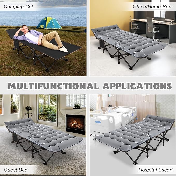 ABORON Camping Cot for Adult 28" Extra Wide, 2PK Heavy-Duty 1200D Oxford Cot - Image 5