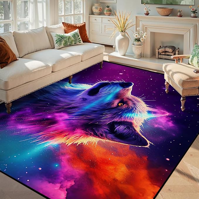 6' x 9' Galaxy Wolf Rug Large 3D Fierce Wolves Space Area Rugs - Image 6