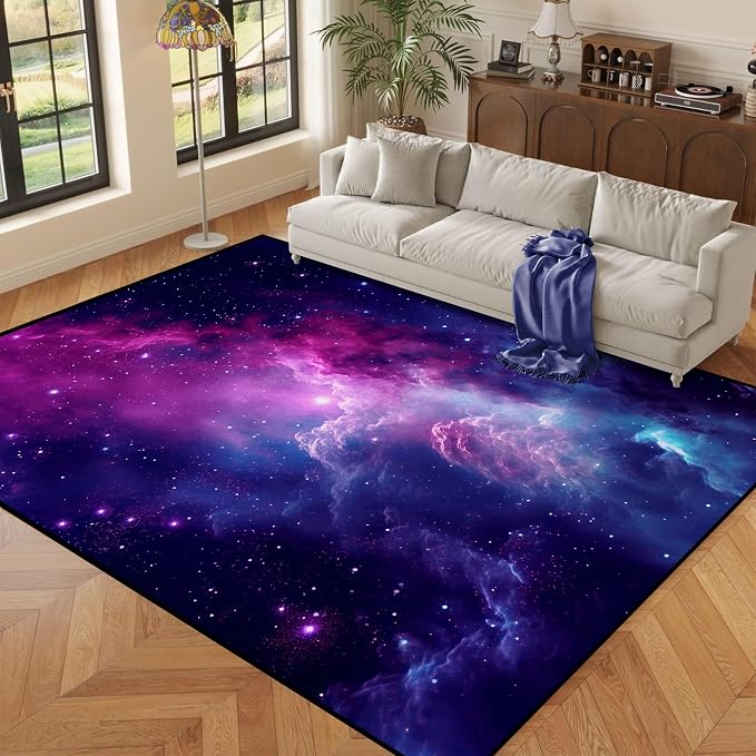 6' x 9' Purple Galaxy Rug Space Rugs Colorful Throw Rug Non-Slip Sun and Cloud - Image 7