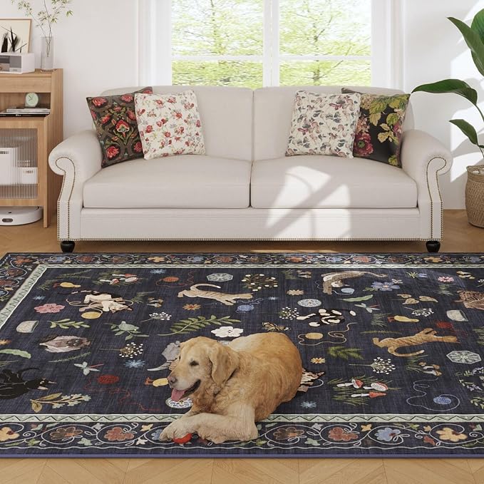 Rugcomf Living Room Rug 5x7 Rug Machine Washable Boho Area Rug Non Slip Floral - Image 3