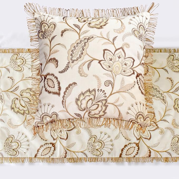 The HomeCentric King/Queen/Twin Beige Decorative Bed Runner CA King 86"x18" Bed - Image 2