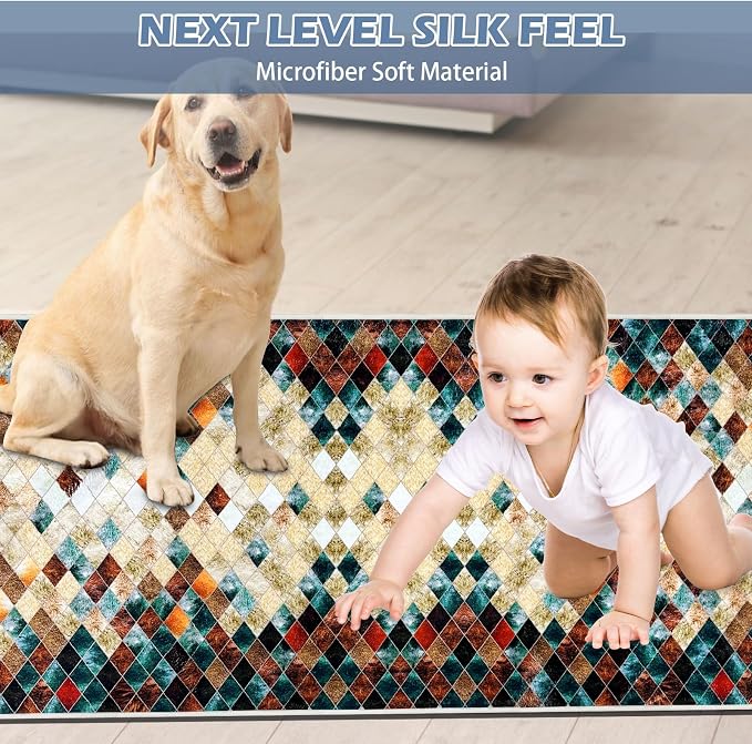 Runner Rug Washable 4x66 FT, Non Slip Rubber Backing Abstract Carpet, Soft Area - Image 2