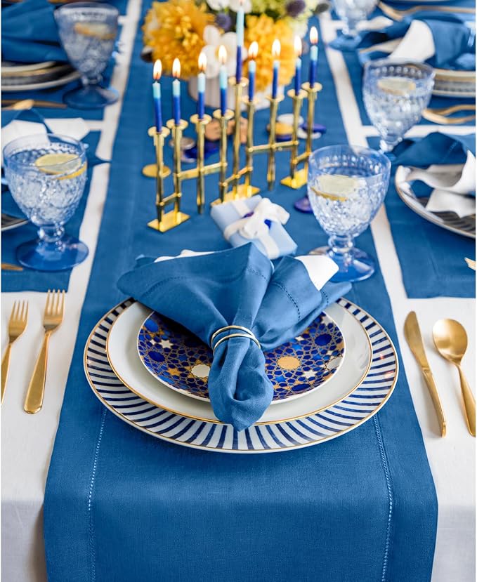 Solino Home Linen Indigo Blue Table Runner 132 Inches Long - Image 2