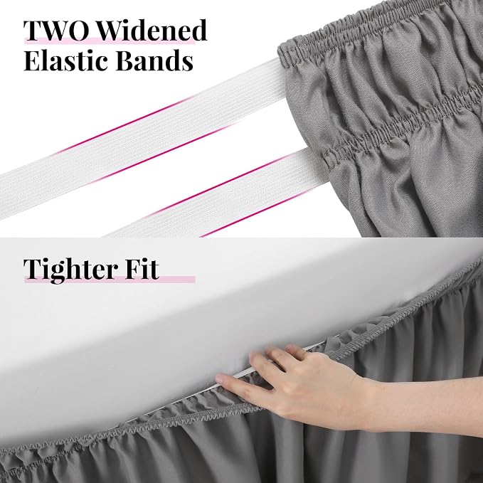 RIMELA Bed Skirt Full Size Silver Grey Bed Skirt 15 Inch Drop, Wrap Around - Image 3
