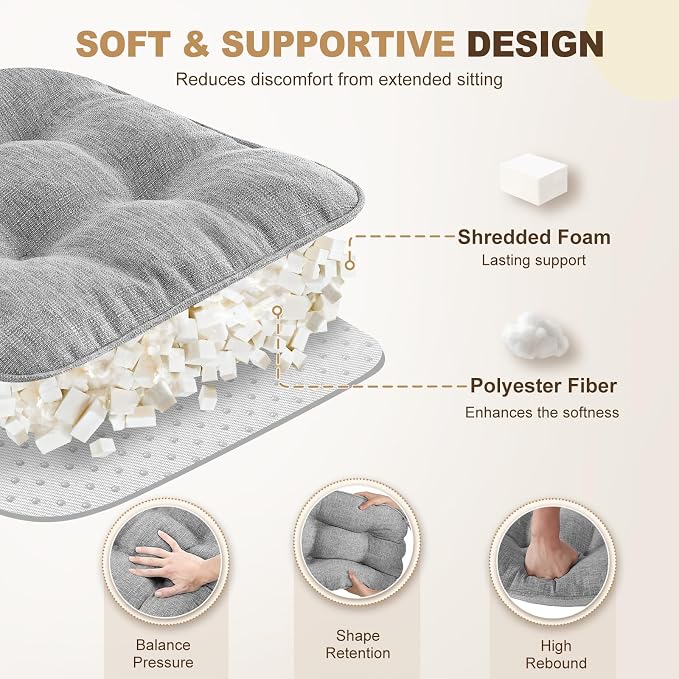 downluxe Indoor Chair Cushions for Dining Chairs, Tufted Overstuffed Textured - Image 3
