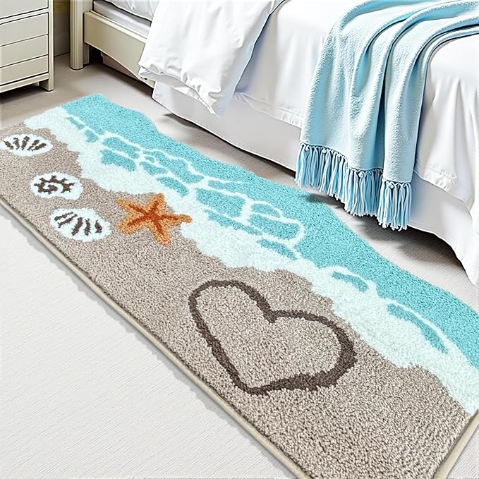 Beach Bathroom Rugs Soft Absorbent Ocean Wave Bath Mat by Unknown