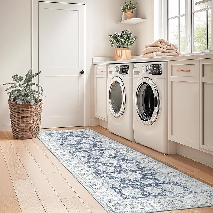 jinchan Fiora Runner Rug 2x6 Machine Washable Hallway Rug Dark Blue Vintage - Image 3