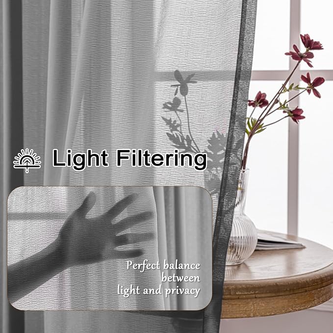 MAIHER Grey Pinch Pleat Sheer Curtains 120 Inches Ceiling to Floor Long - Image 3