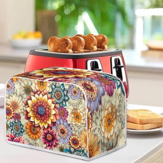 Bright Floral Blender Cover Toaster Cover Boho Mandala Floral 2 Slice Coffee - Image 6