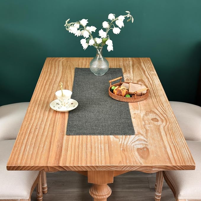 NEWISHER Farmhouse Rustic Table Runner Dark Grey Rectangular Table Runners Faux - Image 3