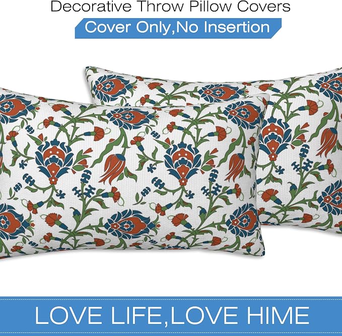 Throw Pillow Cover Case Vintage Floral Pillow Covers 20x12 Inch Set of 2 - Image 3
