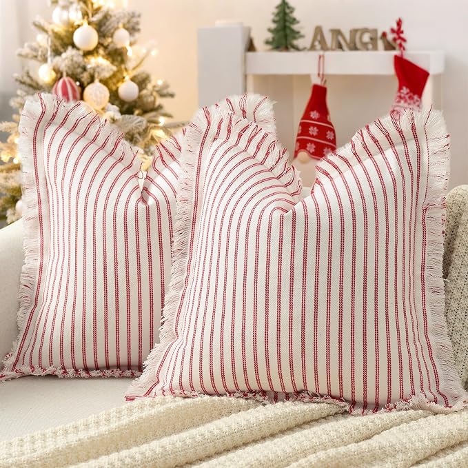 ZWJD Throw Christmas Pillow Covers 24x24 Set of 2 Striped Pillow Covers by ZWJD