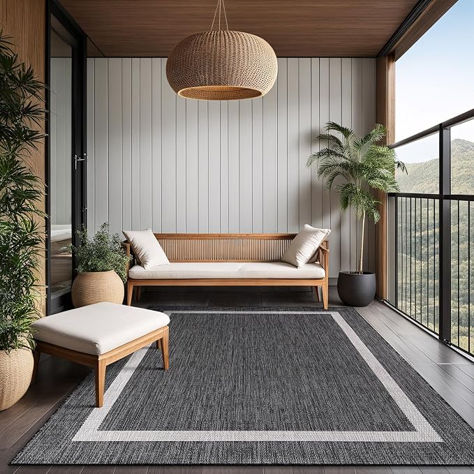 Bordered Outdoor Rug 5x7 Washable Outside Carpet - Image 8