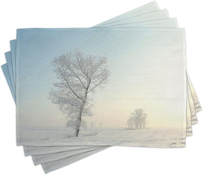 Ambesonne Winter Place Mats Set of 4, Frozen Tree on Sunny Winter Morning by Ambesonne