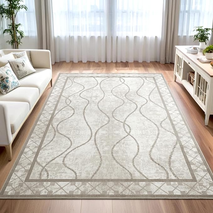 5x7 Area Rugs for Living Room, Machine Washable Rugs, Non-Slip Backing Low Pile by Woottpe