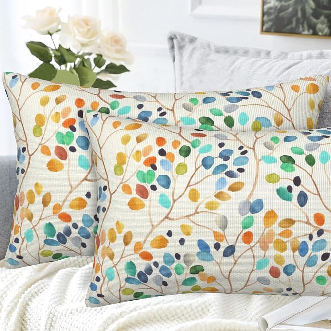Throw Pillow Covers Colorful Leaves Spots Pillow Covers 20x12 Inch Set of 2 - Image 4
