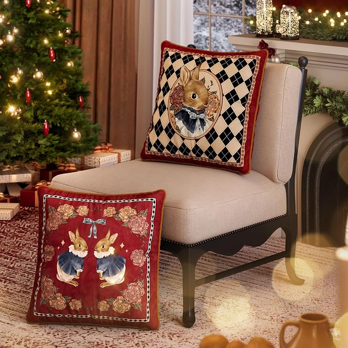 Grandmillennial Checkered Pillow Cover, Velvet Euro Sham Covers Decorative - Image 8