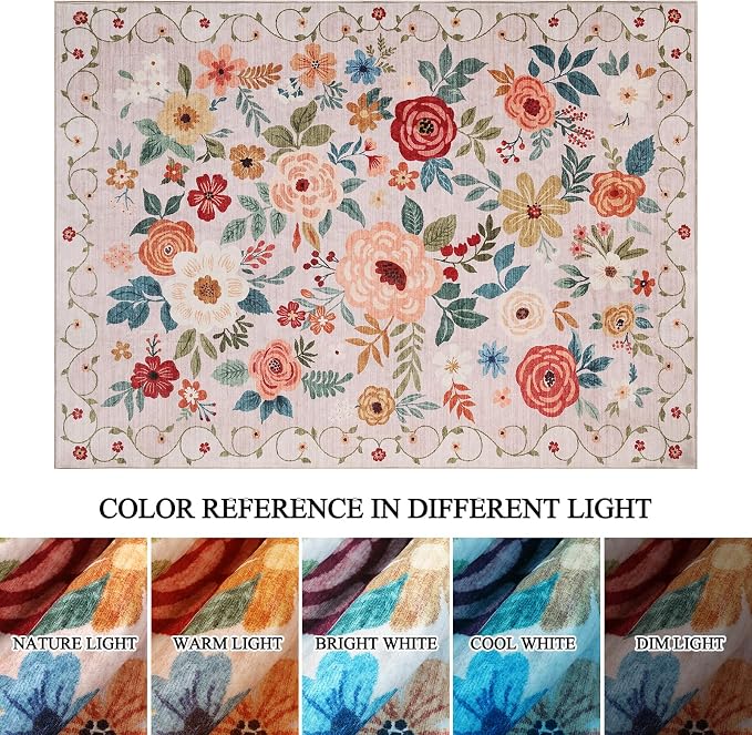 DUKINO 6x9 Area Rug, Floral Rugs - Image 9