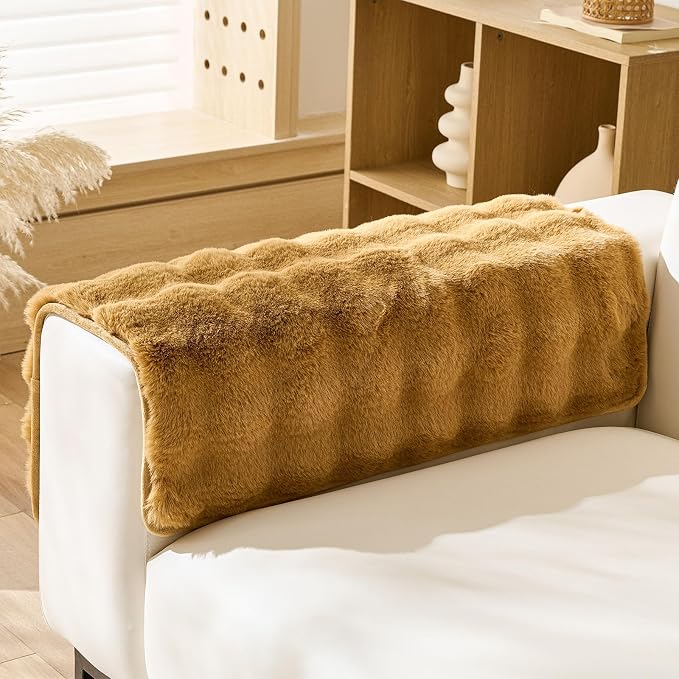 Faux Fur Armrest Cover Backrest Cover Fuzzy Plush Thick Bubble Sofa Cover by Huierxun