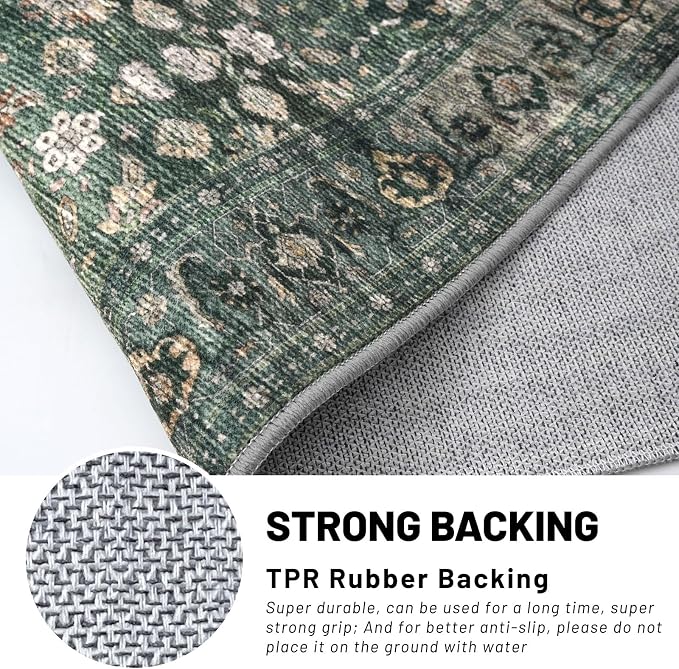 KUTA 5x7 Area Rugs Dark Green, Vintage Washable Rugs - Image 6