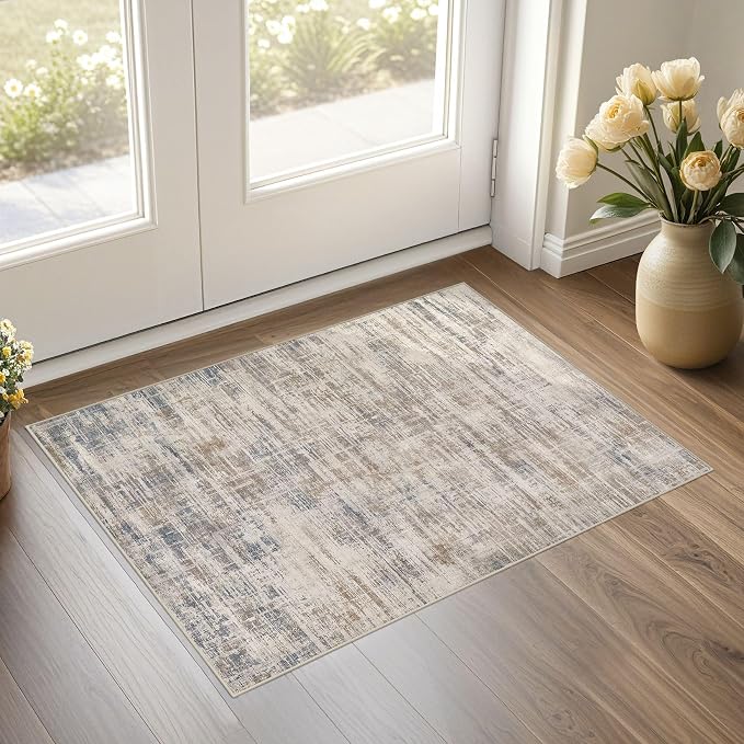 2x3 Entryway Area Rugs: Washable Neutral Abstract Small Rug Door Mat Non-Slip by UERMEI