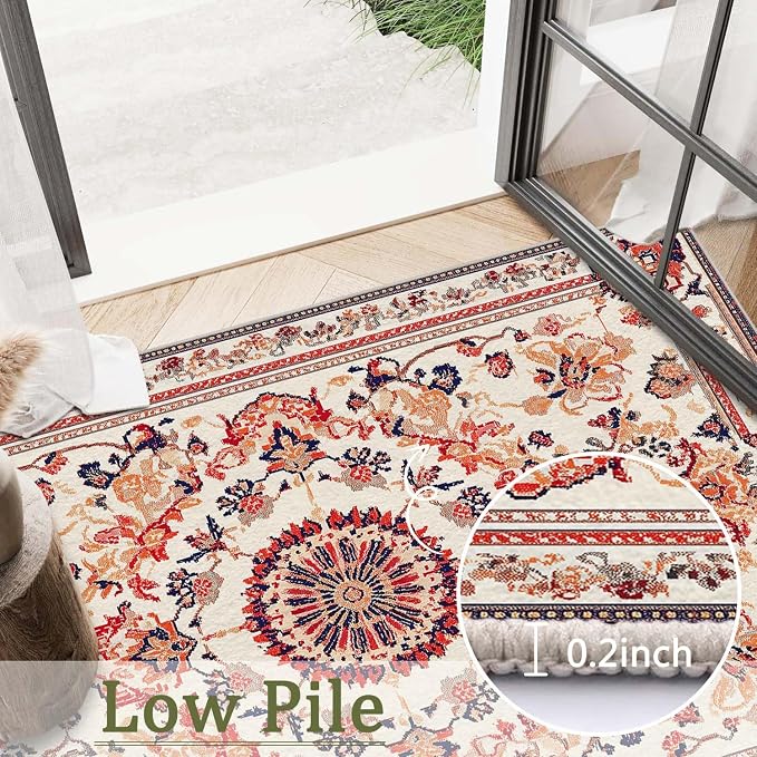 6x9 Traditional Oriental Area Rug Boho Orange White Rug Non Slip Low Pile Large - Image 9