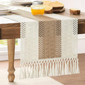 ZeeMart Macrame Style Bicolor Stitching Table Runner, 14 x 108 Inch Brown/Ivory by ZEEMARTONLINE