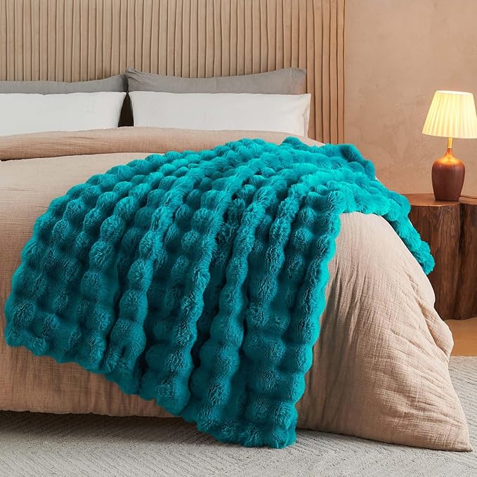 Lotus Karen Faux Fur Throw Blanket Teal - Image 6