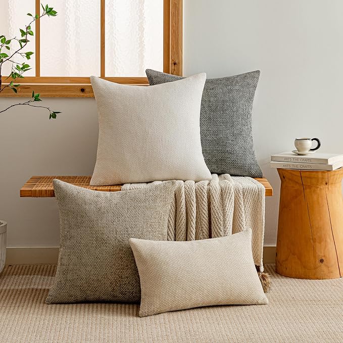 a moment Ivory Chenille Throw Pillow Covers 16x16 Inch Pack of 2 Modern - Image 6