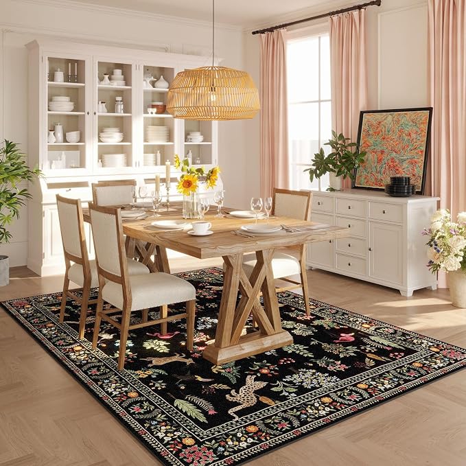 Rugcomf Living Room Rug 5x7 Rug Machine Washable Boho Area Rug Non Slip Floral - Image 6