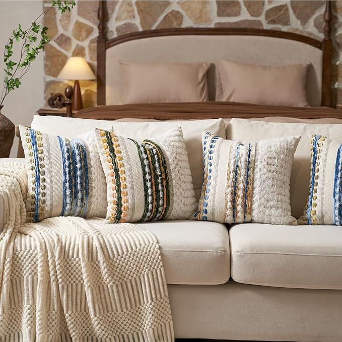 Aeckself Boho Chenille Tufted Throw Pillow Covers 18x18 Inch Set of 2, - Image 5