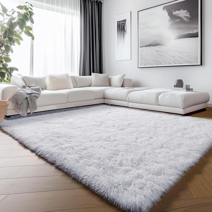ONASAR White 6x9 Area Rugs for Living Room Bedroom, Washable Large Fluffy by ONASAR
